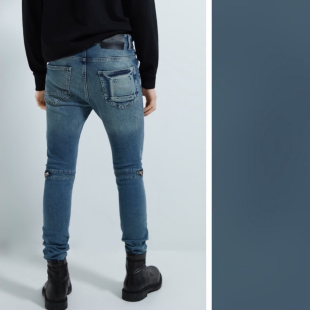 Zara Man Padded Leather Knees Moto Jeans w/Zippers - Picture 5 of 6